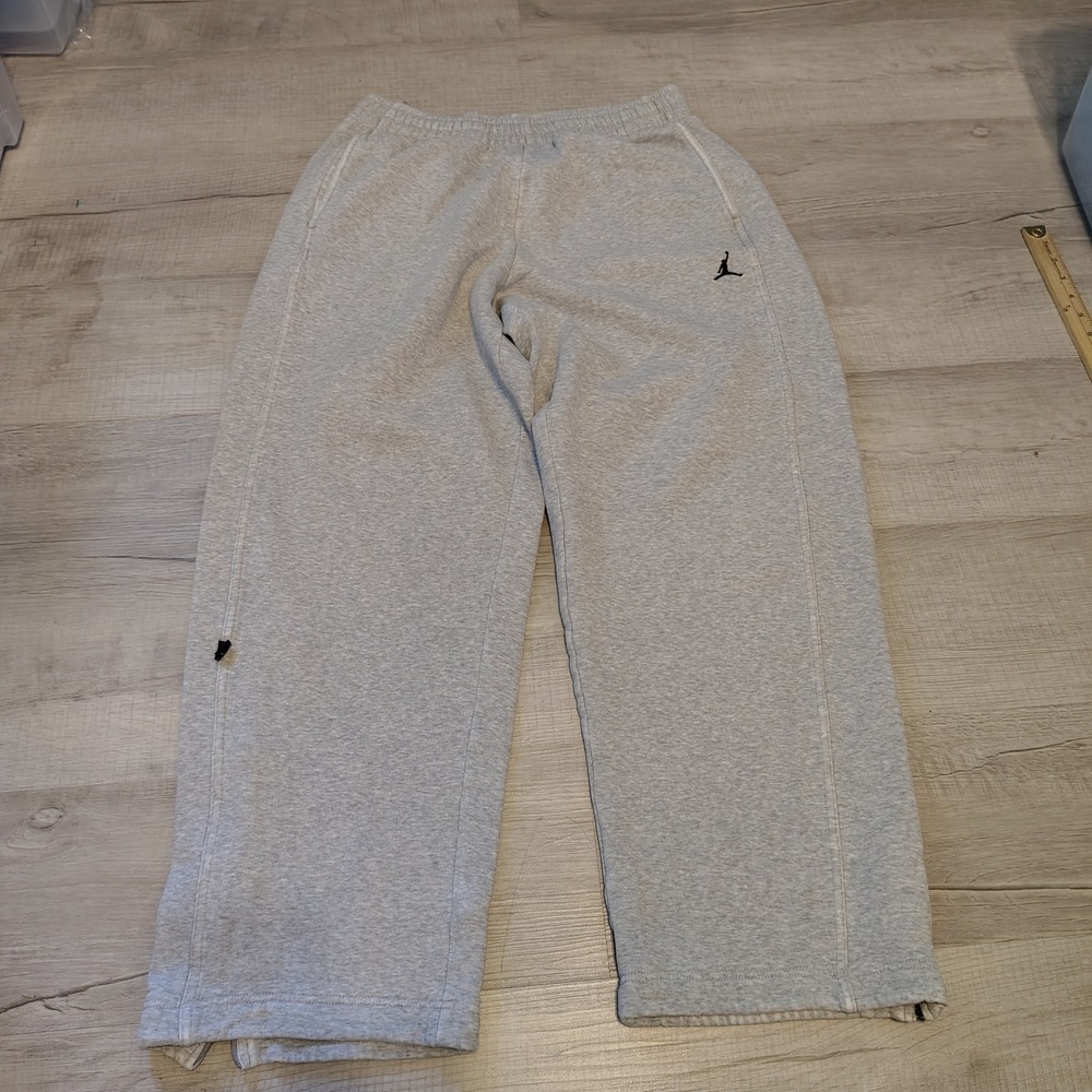 Jordan Brand Mens Gray Fleece Wide Leg Sweatpants Jumpman Logo Ankle Zips L